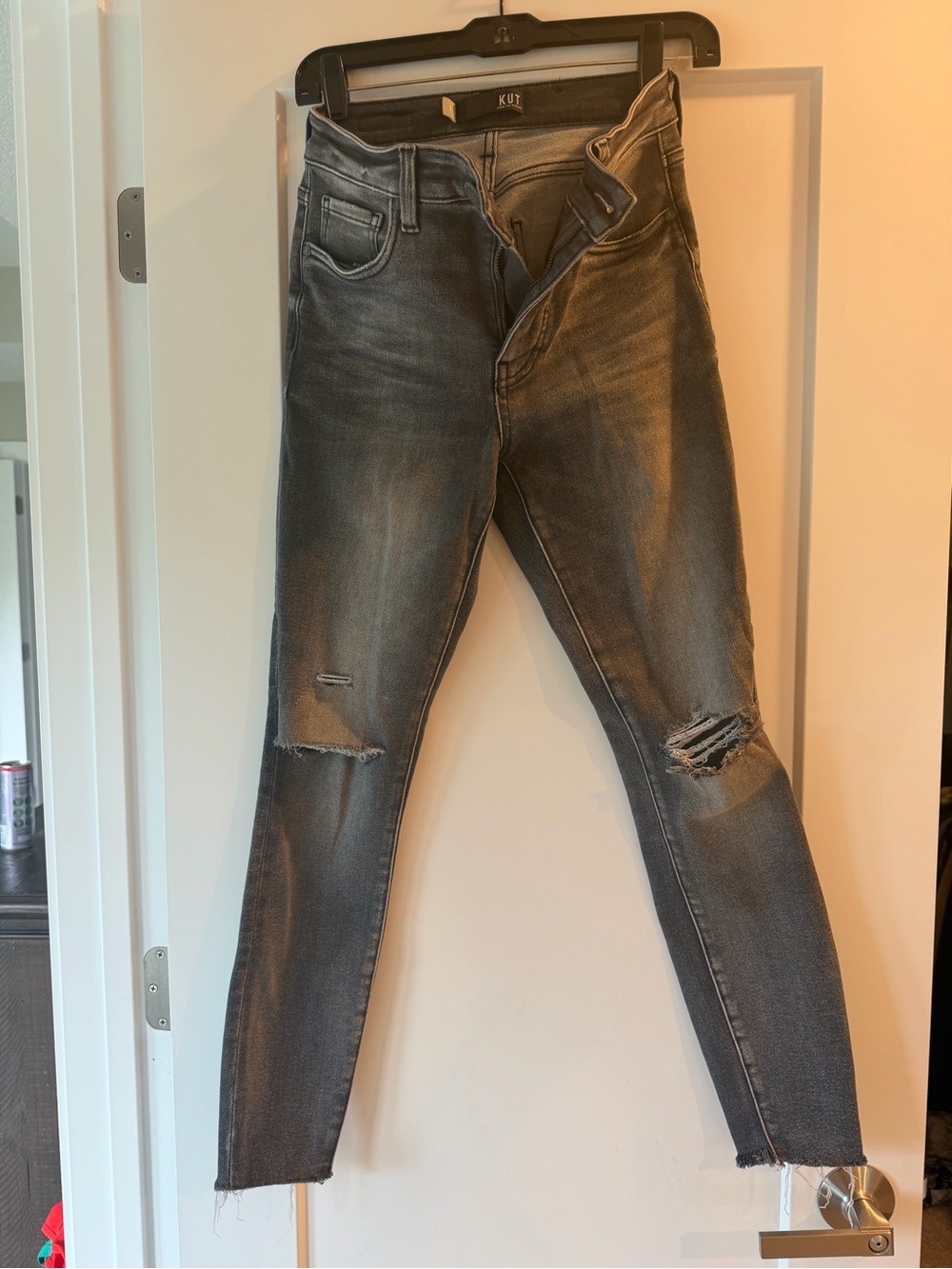 Kut from the Kloth Charcoal Gray Ripped Skinny Jeans